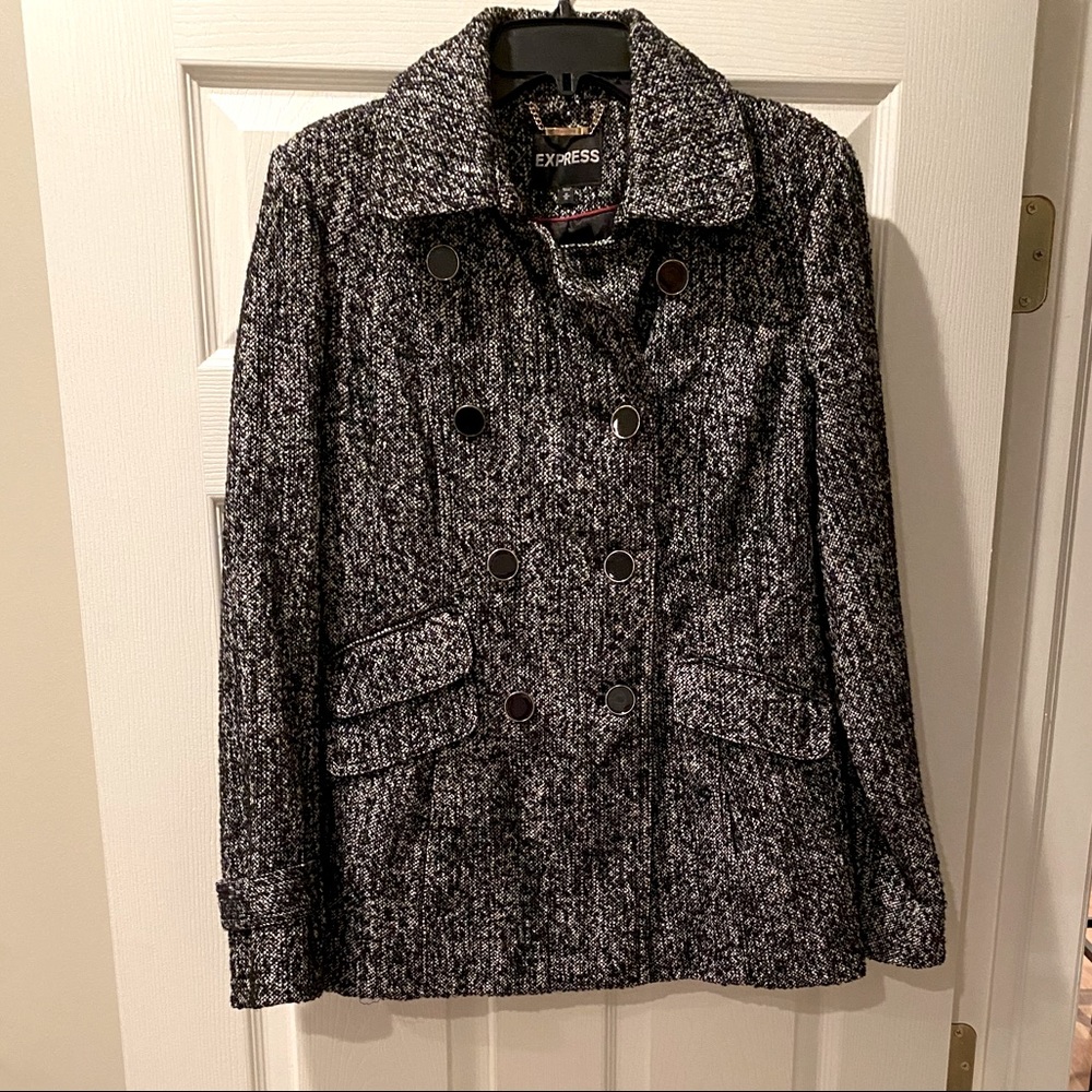 Speckled pea coat with gold buttons detail